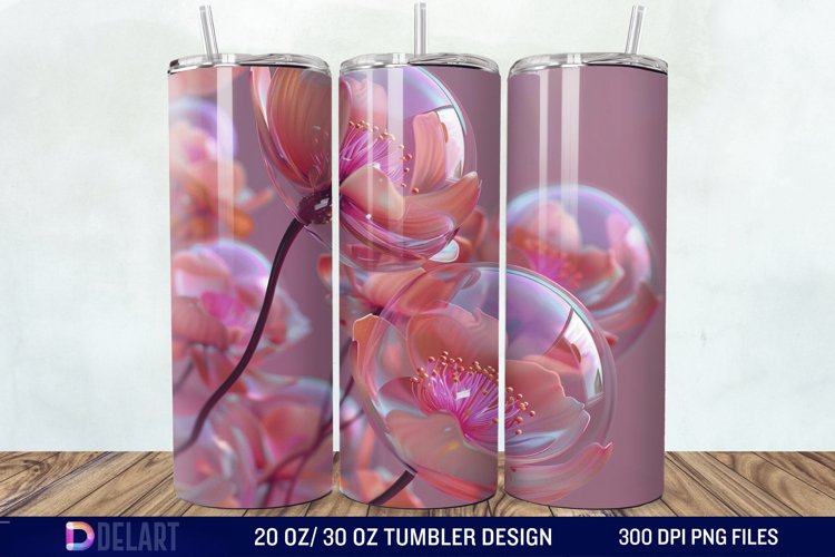 3D Pink Bubble Flowers Tumbler Wrap example image 1