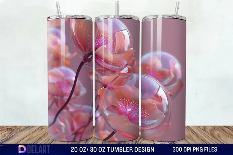 3D Pink Bubble Flowers Tumbler Wrap