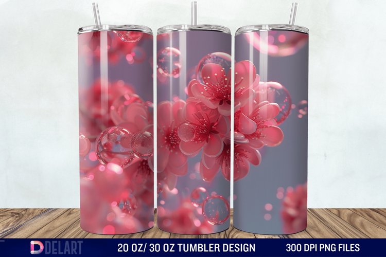 3D Pink Bubble Flowers Tumbler Wrap example image 1