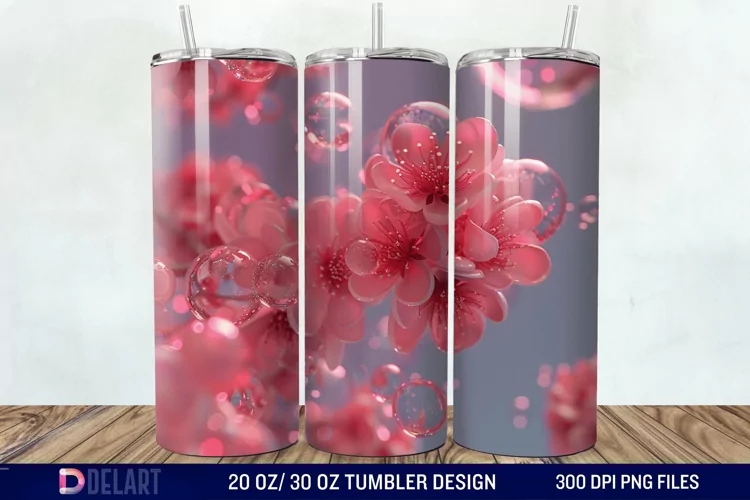 3D Pink Bubble Flowers Tumbler Wrap