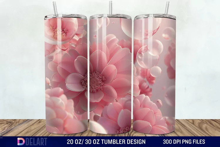 3D Pink Bubble Flowers Tumbler Wrap