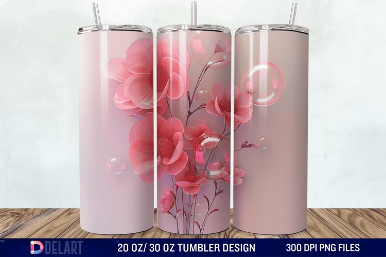 3D Pink Bubble Flowers Tumbler Wrap example image 1