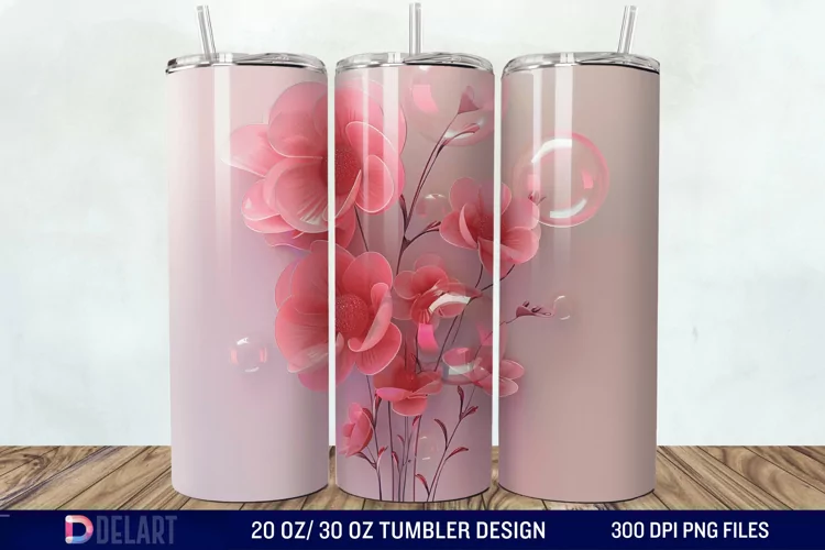 3D Pink Bubble Flowers Tumbler Wrap