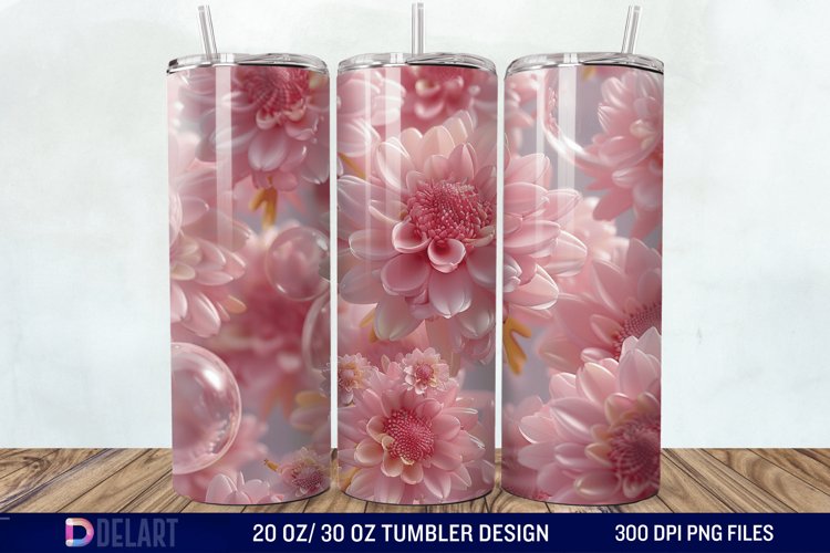 3D Pink Bubble Flowers Tumbler Wrap example image 1