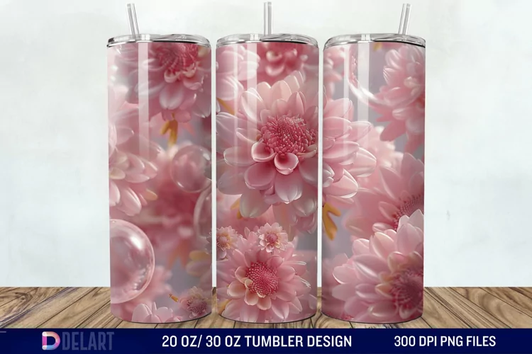 3D Pink Bubble Flowers Tumbler Wrap