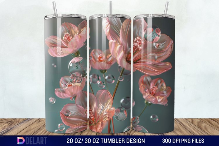 3D Pink Bubble Flowers Tumbler Wrap example image 1