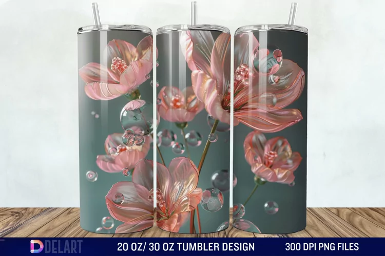 3D Pink Bubble Flowers Tumbler Wrap