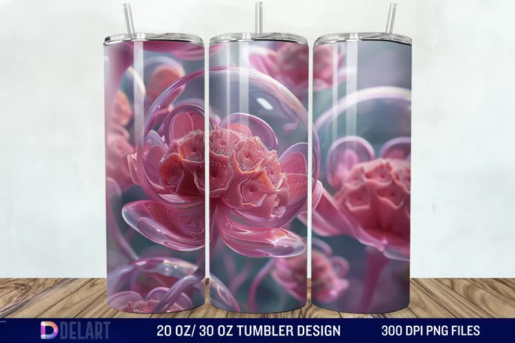 3D Pink Bubble Flowers Tumbler Wrap