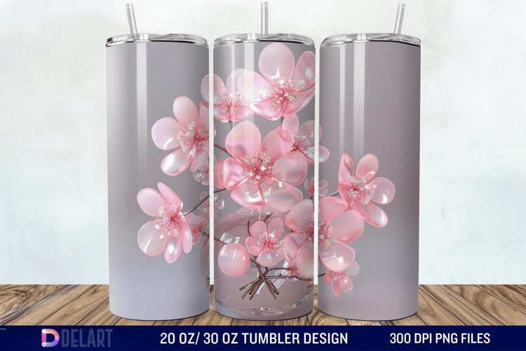 3D Pink Bubble Flowers Tumbler Wrap example image 1