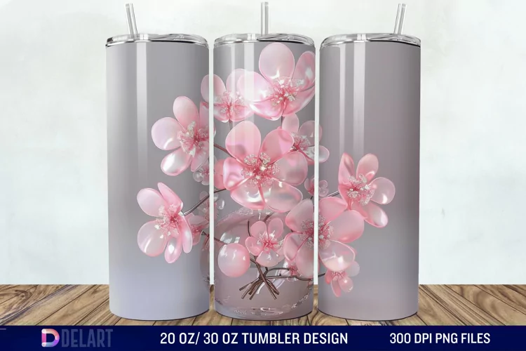 3D Pink Bubble Flowers Tumbler Wrap