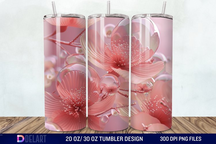 3D Pink Bubble Flowers Tumbler Wrap example image 1