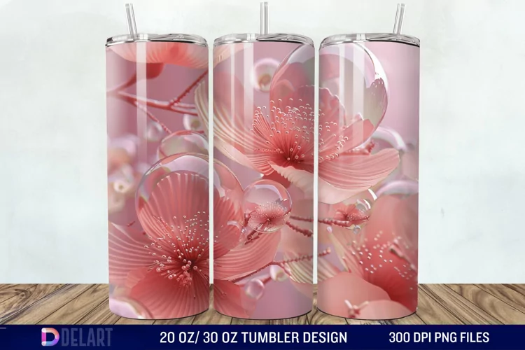 3D Pink Bubble Flowers Tumbler Wrap