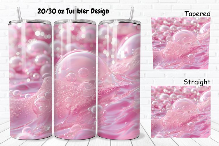 3D Pink Bubbles Water 20/30oz Skinny Tumbler example image 1