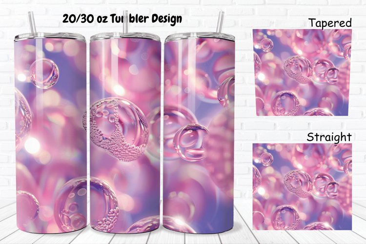 3D Pink Bubbles Water 20/30oz Skinny Tumbler example image 1