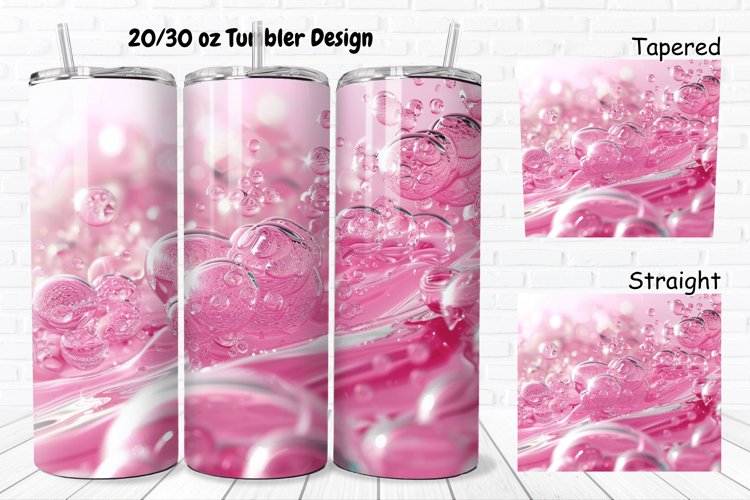 3D Pink Bubbles Water 20/30oz Skinny Tumbler example image 1