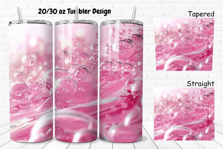 3D Pink Bubbles Water 20/30oz Skinny Tumbler