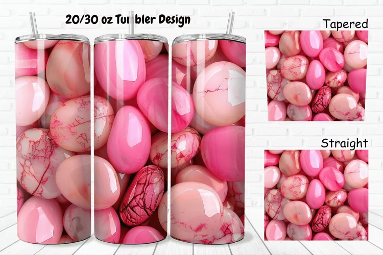 3D Pink Color Stones 20/30oz Skinny Tumbler