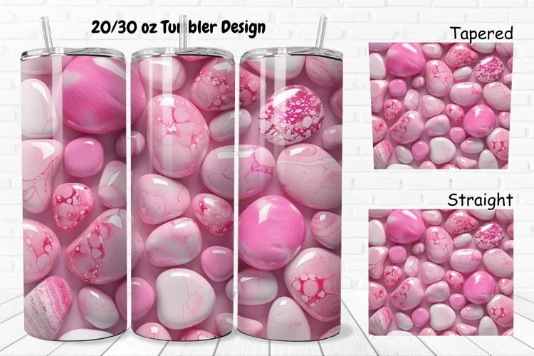 3D Pink Color Stones 20/30oz Skinny Tumbler