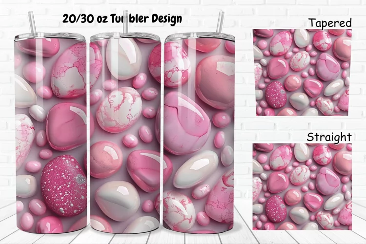 3D Pink Color Stones 20/30oz Skinny Tumbler