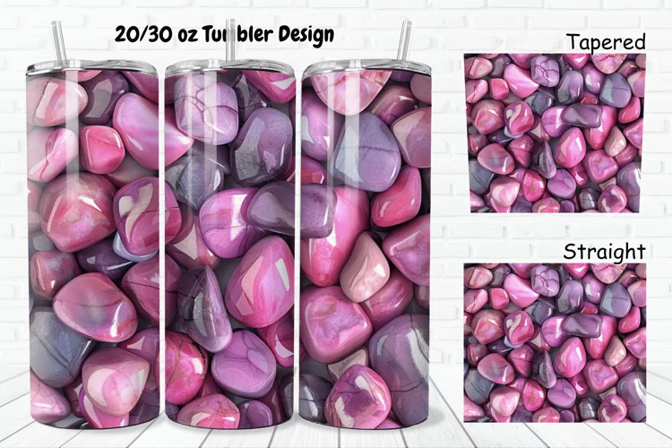 3D Pink Color Stones 20/30oz Skinny Tumbler
