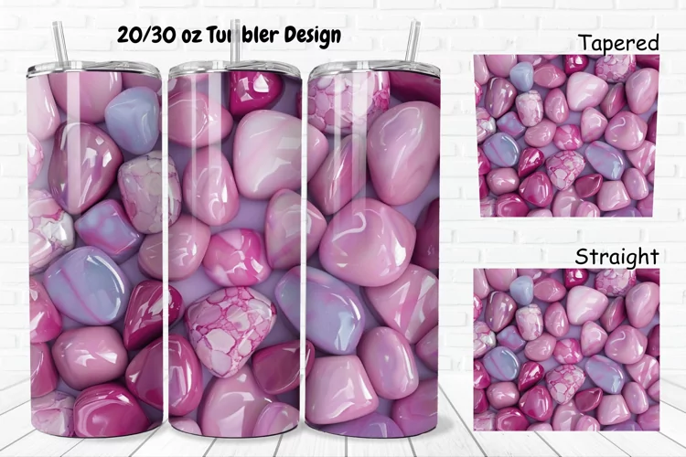 3D Pink Color Stones 20/30oz Skinny Tumbler