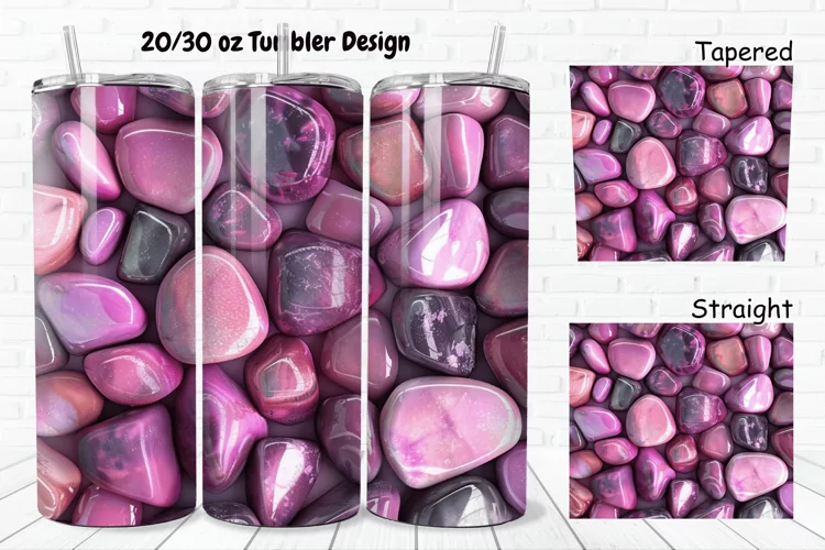 3D Pink Color Stones 20/30oz Skinny Tumbler
