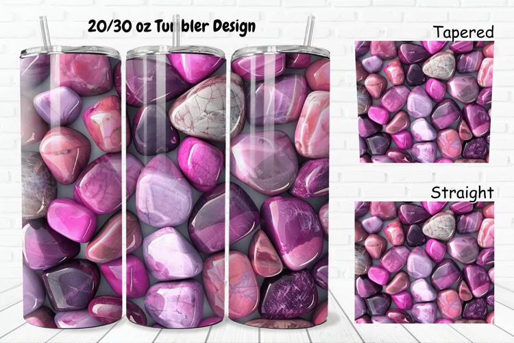 3D Pink Color Stones 20/30oz Skinny Tumbler