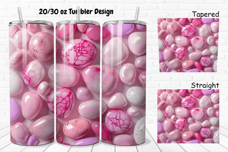 3D Pink Color Stones 20/30oz Skinny Tumbler