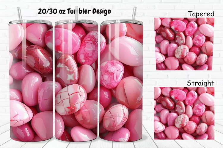 3D Pink Color Stones 20/30oz Skinny Tumbler