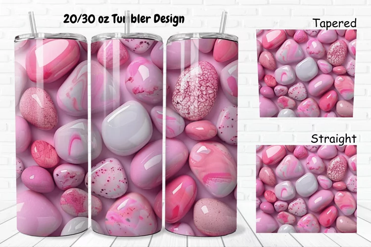 3D Pink Color Stones 20/30oz Skinny Tumbler