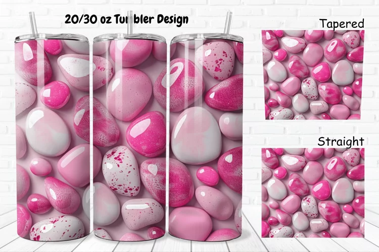 3D Pink Color Stones 20/30oz Skinny Tumbler