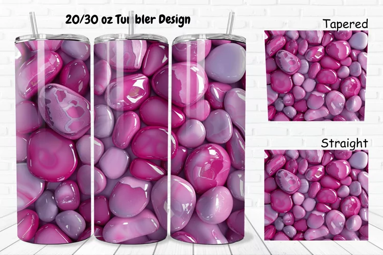 3D Pink Color Stones 20/30oz Skinny Tumbler