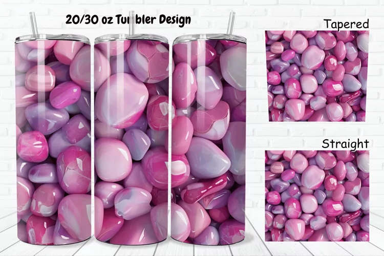 3D Pink Color Stones 20/30oz Skinny Tumbler