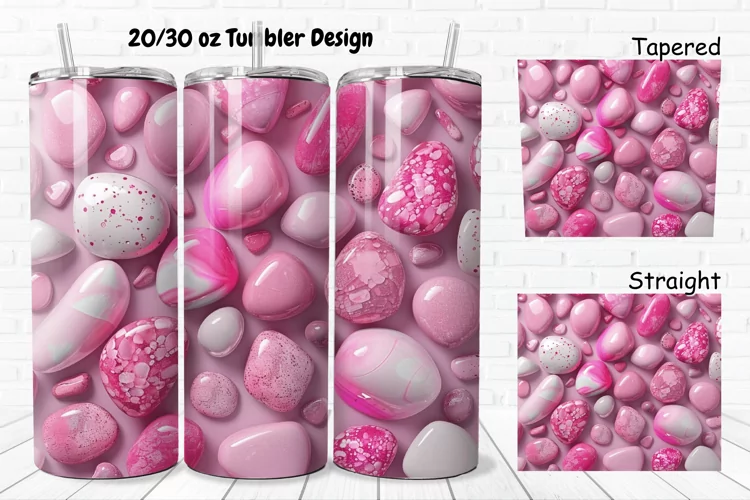 3D Pink Color Stones 20/30oz Skinny Tumbler