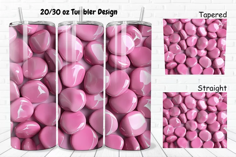 3D Pink Color Stones 20/30oz Skinny Tumbler