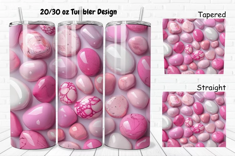 3D Pink Color Stones 20/30oz Skinny Tumbler