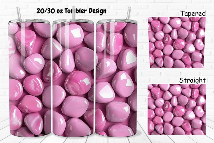 3D Pink Color Stones 20/30oz Skinny Tumbler
