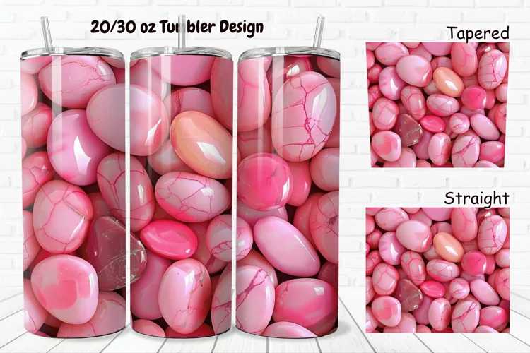 3D Pink Color Stones 20/30oz Skinny Tumbler