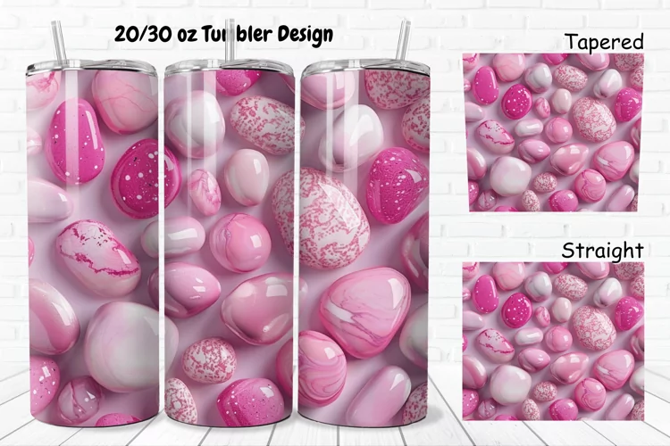 3D Pink Color Stones 20/30oz Skinny Tumbler