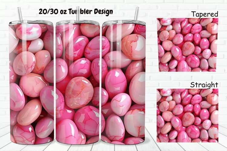 3D Pink Color Stones 20/30oz Skinny Tumbler