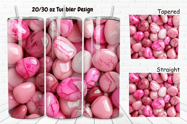 3D Pink Color Stones 20/30oz Skinny Tumbler