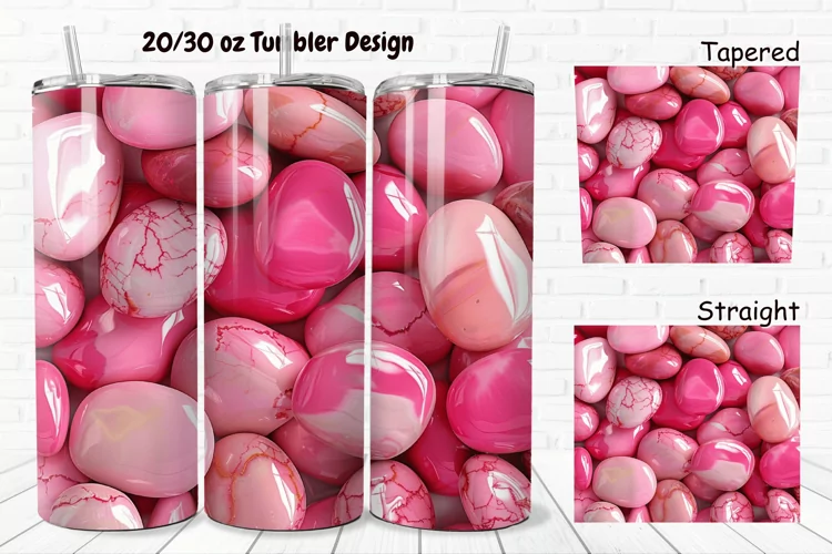 3D Pink Color Stones 20/30oz Skinny Tumbler