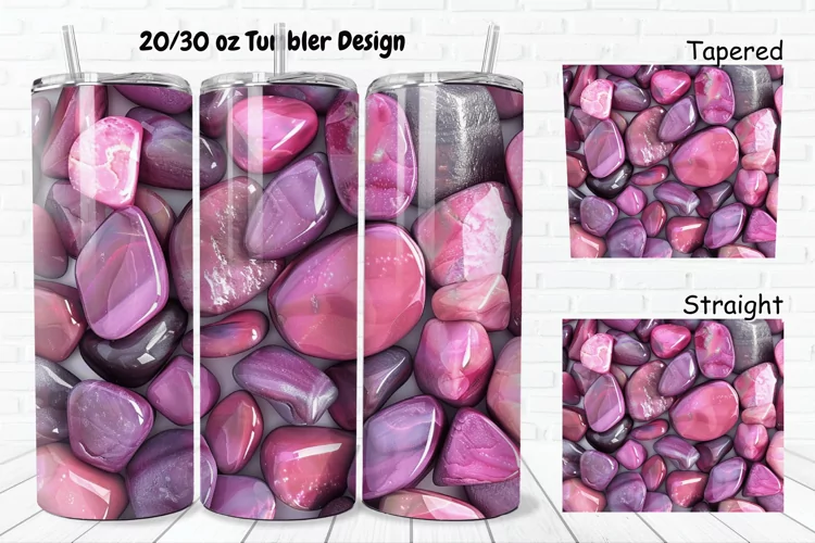 3D Pink Color Stones 20/30oz Skinny Tumbler