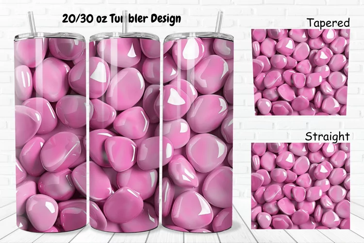 3D Pink Color Stones 20/30oz Skinny Tumbler