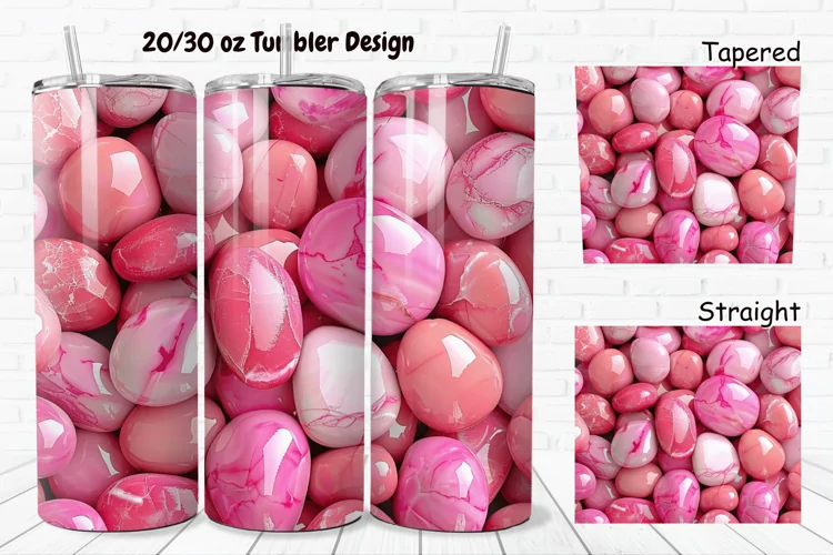 3D Pink Color Stones 20/30oz Skinny Tumbler