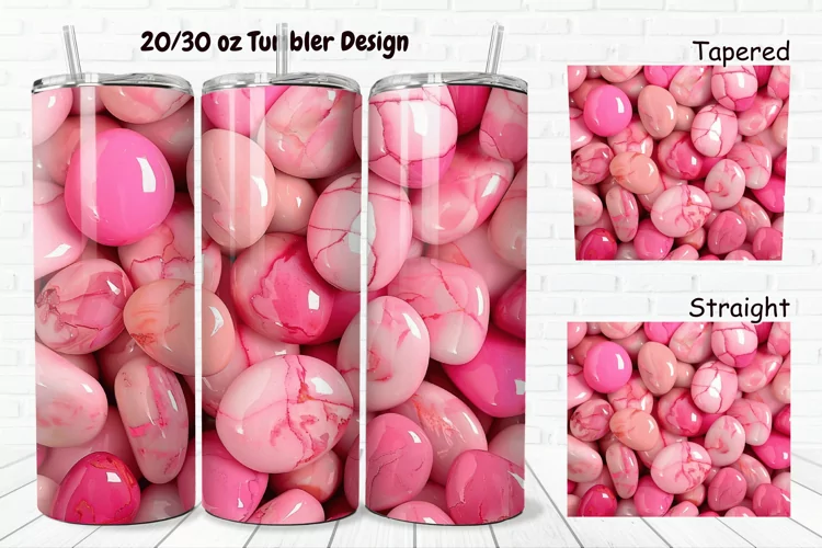 3D Pink Color Stones 20/30oz Skinny Tumbler