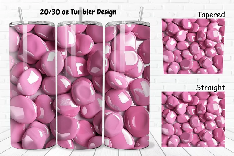 3D Pink Color Stones 20/30oz Skinny Tumbler