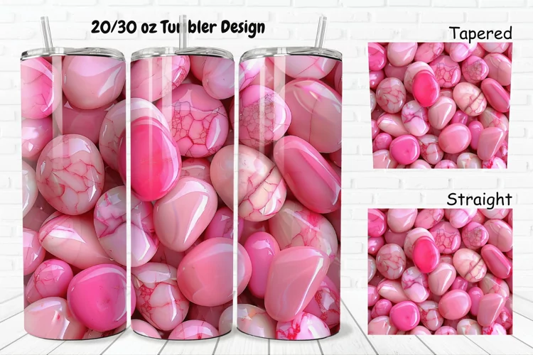 3D Pink Color Stones 20/30oz Skinny Tumbler