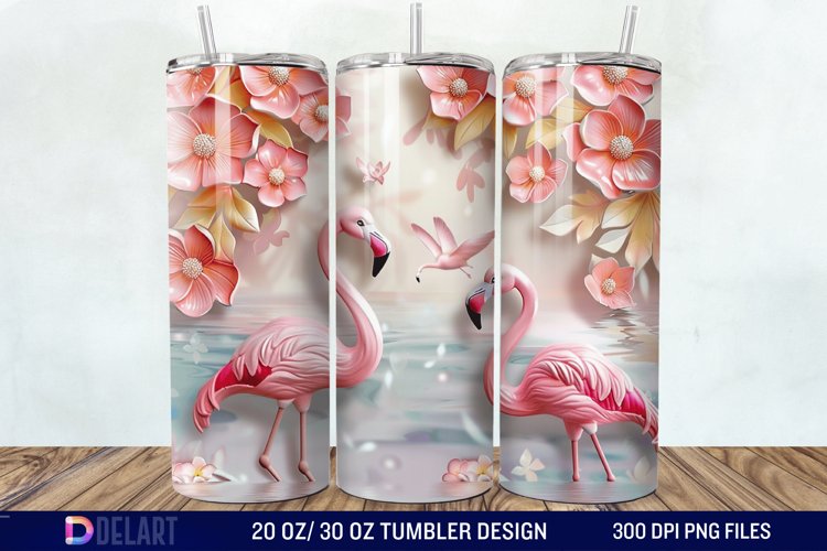 3D Pink Flamingo Flowers Tumbler Wrap