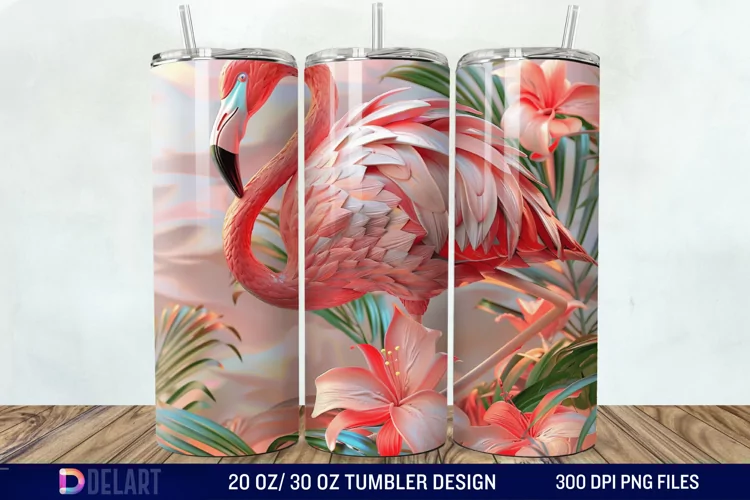 3D Pink Flamingo Flowers Tumbler Wrap